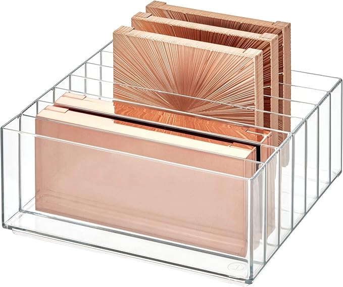 iDesign 42870 Clarity BPA-Free Plastic Divided Wide Makeup Palette Organizer, 8.1" x 8.1" x 3.7"