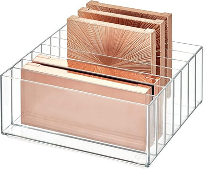 iDesign 42870 Clarity BPA-Free Plastic Divided Wide Makeup Palette Organizer, 8.1" x 8.1" x 3.7"