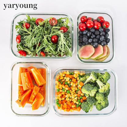 10 Pack Glass Food Storage Containers, Glass Meal Prep Containers with Lids Leak Proof, Microwave & Freezer Safe (34oz & 12oz)