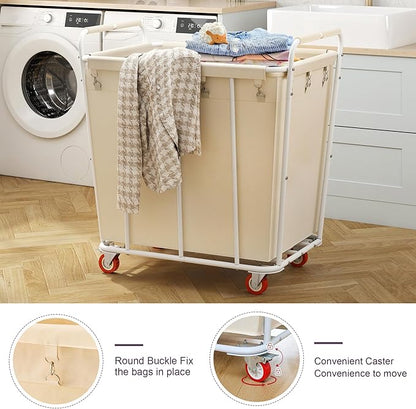Hoctieon Large Laundry Cart with Wheels, 400L Heavy Duty Laundry Basket Organizer, Rolling Hamper Sorter for Clothes Storage, Industrial Dirty Clothes Hamper for Home & Hotel, Beige