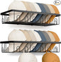 Hat Rack for Wall, 2 Pack Large Hat Organizer with More Hooks, Holds 56 Caps, Metal Wall Mounted Hat Holder for Baseball Caps, Closet Bedroom Kitchen Bathroom, Black