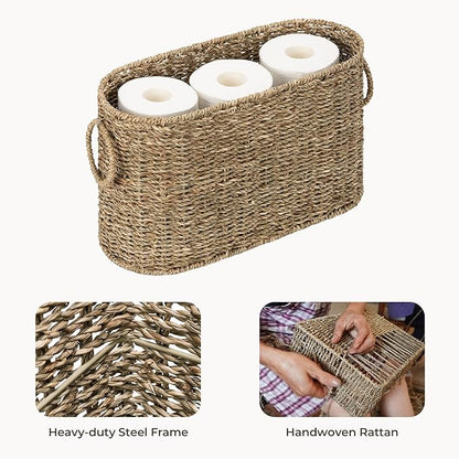 StorageWorks Toilet Paper Storage, Toilet Paper Storage Holder for 6 Regular Rolls, Wicker Basket for Bathroom, Natural Seagrass
