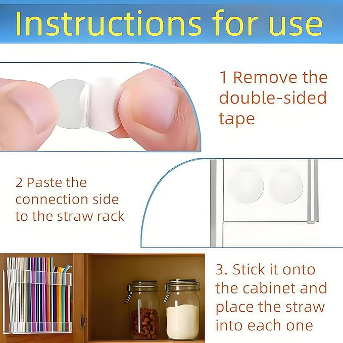 9.6” Large Clear Acrylic Straw Holder, Cabinet Door Straw Organizer with Strong Adhesive Mount, Reusable Tumbler Straw Storage