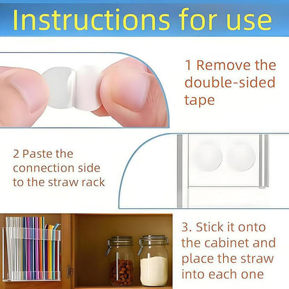 9.6” Large Clear Acrylic Straw Holder, Cabinet Door Straw Organizer with Strong Adhesive Mount, Reusable Tumbler Straw Storage