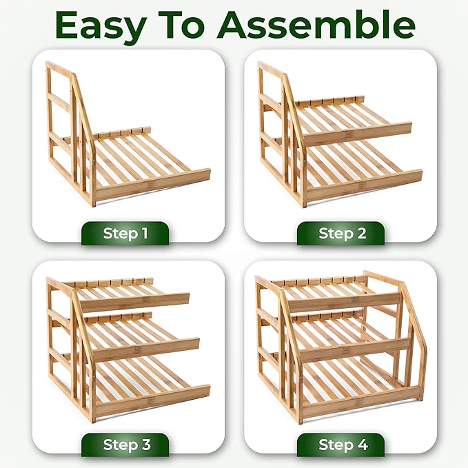 HOMESTEAD Bamboo Can Organizer for Pantry - 3 Tier Rack with Adjustable Dividers, Gravity Feed Canned Goods Organizer, 36 Cans Soda Storage