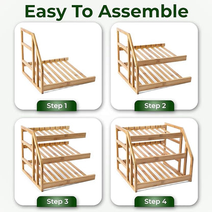 HOMESTEAD Bamboo Can Organizer for Pantry - 3 Tier Rack with Adjustable Dividers, Gravity Feed Canned Goods Organizer, 36 Cans Soda Storage