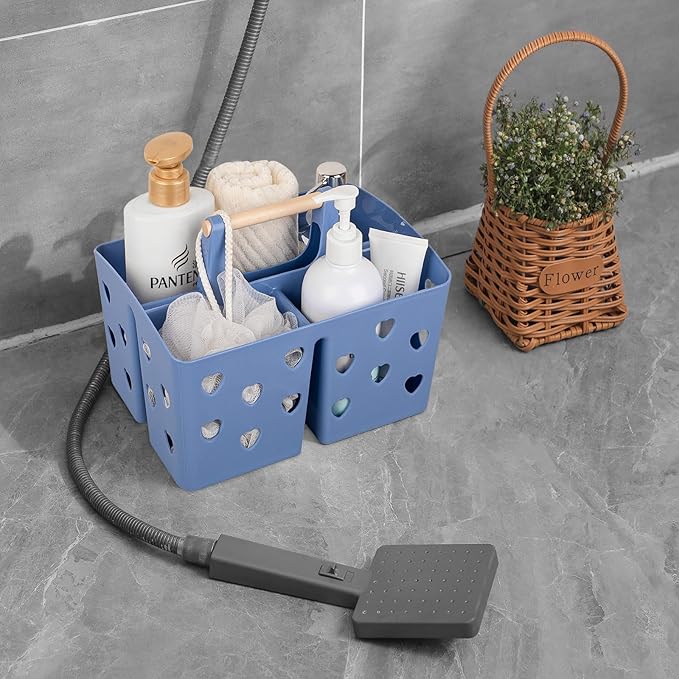 Anyoifax Portable Shower Caddy Plastic Shower Basket Organizer Divided Bathroom Caddy Storage Cleanning Caddy Tote with Handle for College, Dorm Room, Kitchen, Dark Blue