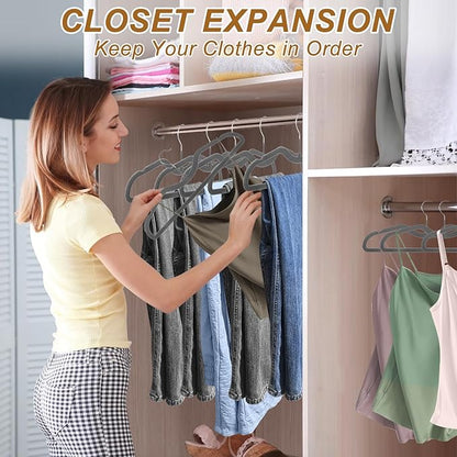 Pants Hangers Non Slip, 30 Pack Velvet Hangers for Closet with 30 Hooks, Slimline Space Saving Pants Hanger, Strong Durable Space Saving Flocked Hangaers for Pants/Shirts/Bra/Shorts (Grey-M-Shape)