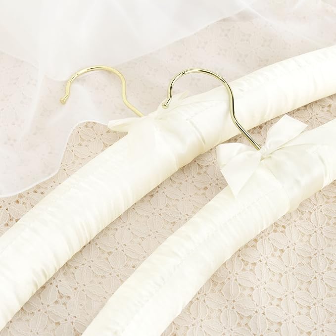 HANGERWORLD 4 Ivory 17inch Classic Satin Padded Hangers for Wedding Dress Non-Slip with Gilt Hook