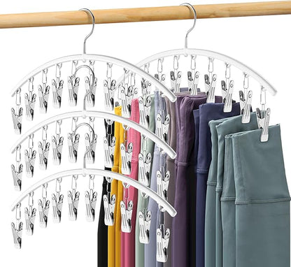 Legging Organizer for Closet, Metal Yoga Pants Hanger w/Rubber Coated 4 Pack w/10 Clips Hold 40 Leggings, Hangers Space Saving Hanging Closet Organizer for Closet Organizers and Storage-White