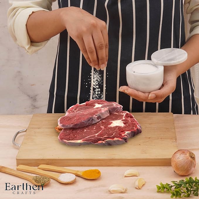 Marble Salt Cellar with Lid 3" Inch Salt Holder White Mini Salt Container with Magnetic Lock for Kitchen Counter, Salt & Spice Storage, Seasoning Jars for Table, 2.5 OZ Capacity