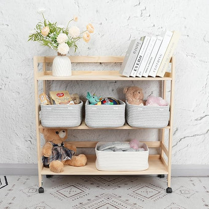 XUANGUO Small Woven Storage Baskets 13“X9”X5“ Decorative Rope Bins for Organizing Shelves, Closets, and Toys, Empty Gift Baskets, Cute Organizer Basket for Home and Office (grey, Large)