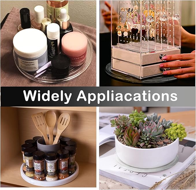 2Pcs 4” Small Clear Acrylic Turntable Organizer, Mini Rotating Organizer Swivel Plate for Bathroom Kitchen Cabinet Table Spice Rack Cake Pantry
