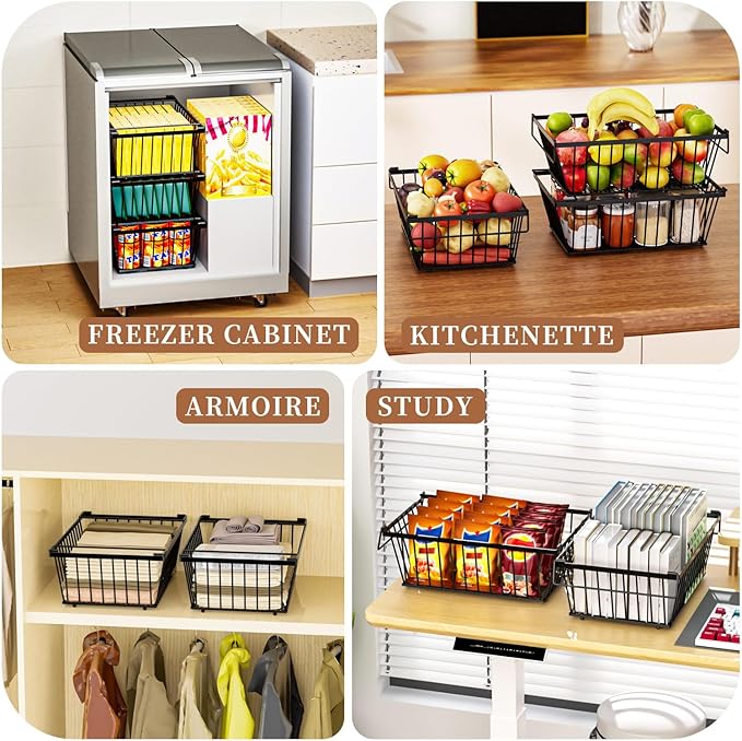 Freezer Organizer Bins ，Enhanced Leak-Proof Bottom，4 Pack Stackable Deep Freezer Organizer Bins for 5 Cu.FT Small Chest Freezer，organization and storage，pantry organizers（for 5 Cu.Ft