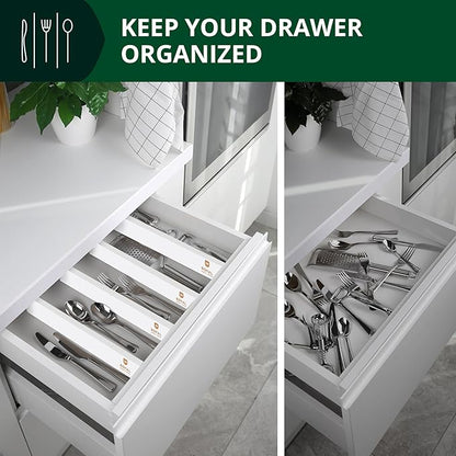 Bamboo Drawer Dividers Organizers, Adjustable Drawer Separator Splitters, 17–22 Inches Expandable Drawer Divider Organizer for Large Utensils, Kitchen, Bedroom, Dresser & Office Drawers 4-Pack, White