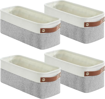 Bagnizer Small Fabric Storage Baskets, 15x6x5 inch Narrow Storage Bins 4-Pack Long Storage Basket for Organizing with Handles, Decorative Basket for Closets, Shelves, Toilet Paper, Grey