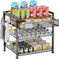 Cat Food Organizer，2 Floors Bring Drawer Storage Rack, Manually Adjust The Gap Size，Store Suitable Can Sizes Container，Automatic Slip Design，Suitable For Pet Food Canned Food Dispenser