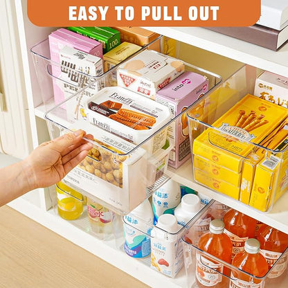 Freebat 12 Pack Large Clear Plastic Storage Bins,Plastic Containers with Handle for Pantry Organizer and Storage,Perfect for Kitchen,Fridge,Cabinet, Closet,Bathroom Under Sink Storage