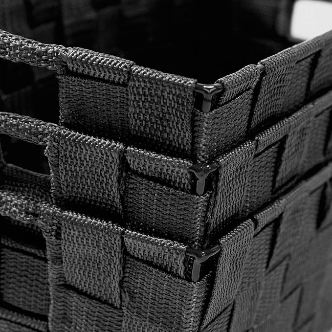 Woven Black Storage Baskets Shelf Tote Boxes Container, Durable Storage Organizer Bins with Built-in Handles for Bedroom, Office, Closet, Kids Room, Nursery, 3-Pack,11.4”x 6.5”x 4.5”