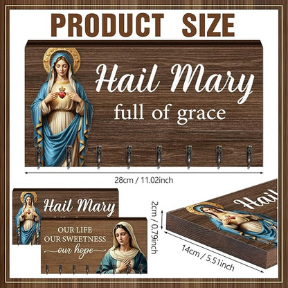 Chunful 2 Pack Rosary Holder Wall Mounted with 16 Hooks Wooden Rosary Hanger Religious Jewelry Hanger Organizer Decorative Jewelry Shelf Catholic Wall Decor for Necklace Bracelet Godparent Gift