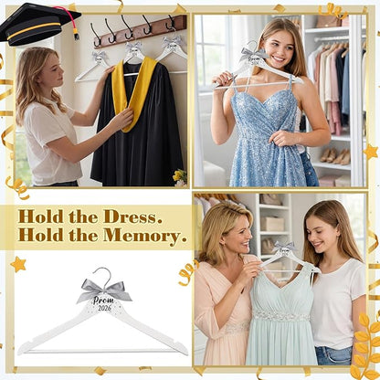 Reallnaive Graduation Prom 2026 Hanger Gift White Bow Glitter Hanger with Diamond Class of 2026 Graduation Gift Congrats Grad Favor Graduate Congratulation Ceremony Keepsake