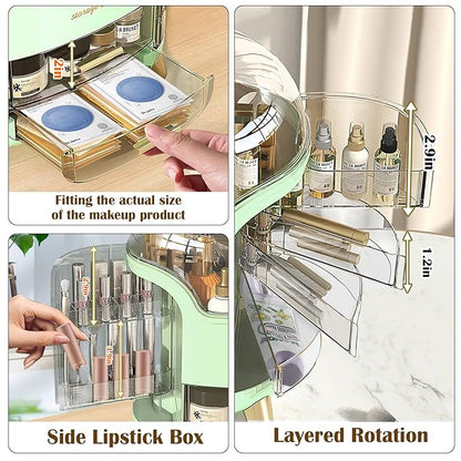 Makeup Organizer & Skincare Organizers, Cosmetic Organizer Box for Countertop with Lid & Drawers, Make Up Storage Organizer with Waterproof & Dustproof Cover, Birthday Gifts for Vanity Women Girls