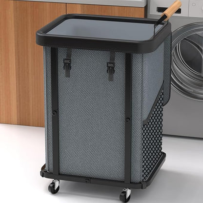 150L (40 Gal) Extra Large Fashion Laundry Basket with Wheels, Rolling Basket Hamper with Handle, Organizer Storage Cart with Sturdy Metal Frame for Laundry Room - Gray