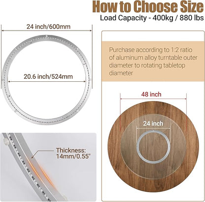 24 Inch Lazy Susan Bearing Heavy-Duty Aluminium Alloy Turntable Bearing, Mute Turntable Ball Bearing, Lazy Susan Hardware for Dining and DIY Dotating Furniture (Capacity up to 880lb)