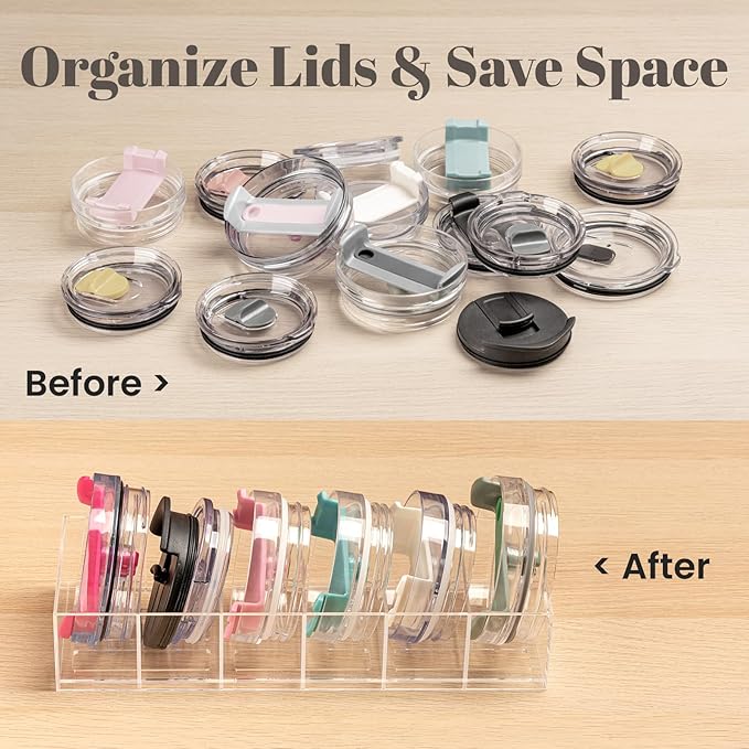 Gracenal Acrylic Tumbler Lid Organizer for Stanley Cup Accessories, Cabinet Pantry Kitchen Organizers and Storage Bins for Stanley 40 oz Tumbler with Handle/Yeti Tumbler Lid/Simple Modern Lids Gifts