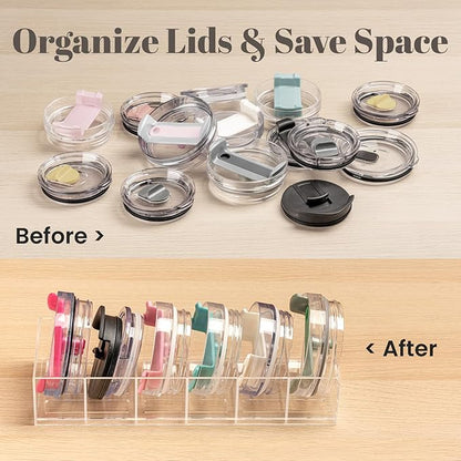 Gracenal Acrylic Tumbler Lid Organizer for Stanley Cup Accessories, Cabinet Pantry Kitchen Organizers and Storage Bins for Stanley 40 oz Tumbler with Handle/Yeti Tumbler Lid/Simple Modern Lids Gifts