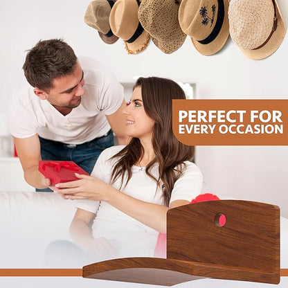 Cowboy Hat Hooks for Wall – Set of 2 Wooden Hat Holder Rack for Fedora, Western, Baseball & Sun Hats – Rustic Red Sandalwood Hooks for Home, Closet, Entryway, Rustic Hat Rack