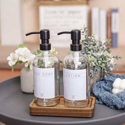 Vanity Tray, Bathroom Tray, Soap Dispenser Tray for Bathroom, Kitchen and Home Decor(Acacia-Small)