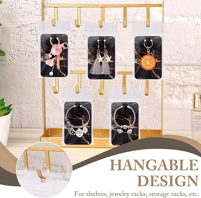 ZYNERY 100 PCS Display Cards With Self-Sealing Bags, 3 x 4.7 Inch Stand Card, Packaging Supplies for Displaying Keychains and Jewelry (Marble Black)
