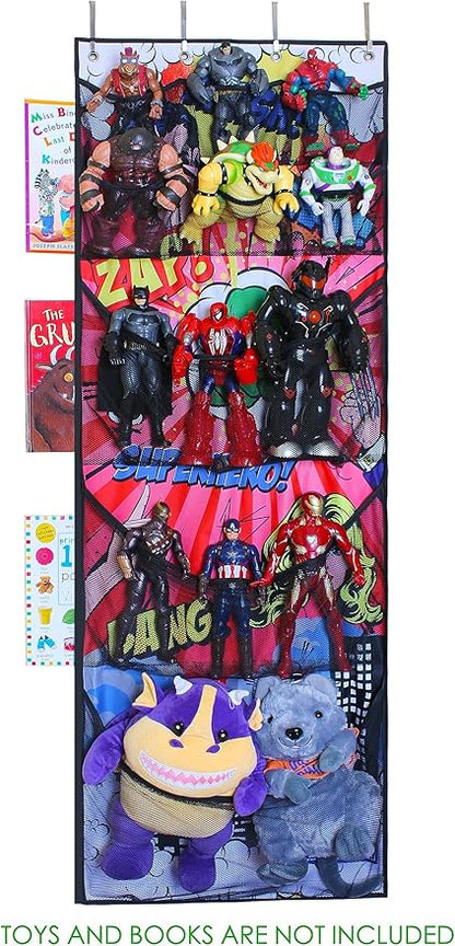 Superhero Organizer, Over The Door Hanging Shoe Organizer, Red (65'' x 23''),Toy Organizer