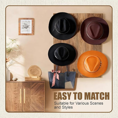 Cowboy Hat Holder, 4 Pack Cowboy Hat Rack for Wall, Metal Hat Hanger for Wall, Cowboy Hat Holder for Fedora, Sun Hats, Wide Brim, Hat Organizer Hooks Storage for Home, Black