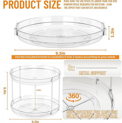 4 Pack Rotating Small Lazy Susan Turntable Organizer for Cabinet,9.5 Inch Clear Acrylic Spice Rack,Turn Table Organizers for Refrigerator,Kitchen,Pantry and Vanity Makeup,Bathroom Countertop Organizer