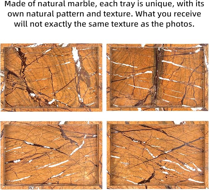 Marble Bathroom Vanity Tray, Natural Luxury Vanity Home Kitchen Bathroom Table Tray, Stone Decorative Countertop Dresser Trays for Key Coffee Perfume Jewelry Makeup (Rainforest Brown, 12"x 8" x1.2")