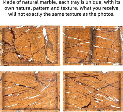 Marble Bathroom Vanity Tray, Natural Luxury Vanity Home Kitchen Bathroom Table Tray, Stone Decorative Countertop Dresser Trays for Key Coffee Perfume Jewelry Makeup (Rainforest Brown, 12"x 8" x1.2")