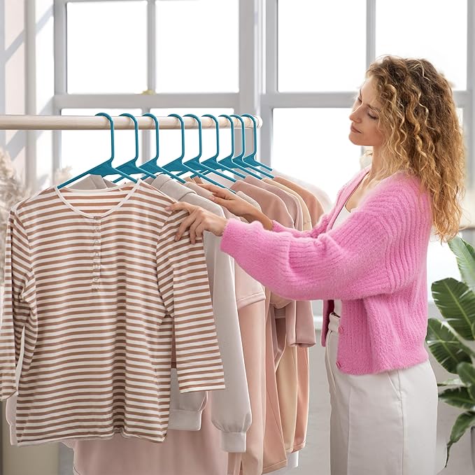 Plastic Hangers 50 Pack Blue - Clothes Hangers - Makes The Perfect Coat Hanger and General Space Saving Hangers for Closet and New Apartment Essentials - Percheros Ganchos para Colgar Ropa Hangars