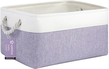 Large Storage Baskets- 15.7x11.8x8.26 inch Storage Bins for Shelves and Closet Organizing, Foldable Fabric Bin for Home Organization Clothes and Laundry (1-Pack, White&Purple)
