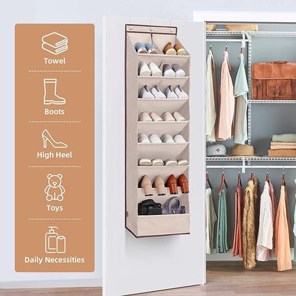 STORAGE MANIAC Over the Door Shoe Organizer Heavy-Duty Large Deep Pocket Hanging Shoe Organizer Shoe Rack Door Closet Shoe Organizer for Wall, Dorm & Narrow Door Storage Shoe Holder Oat Beige, 1 Pack
