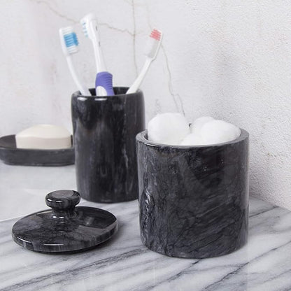 Creative Home 32446 Black Marble SPA Collection Cotton Ball Holder (Pack of 2)
