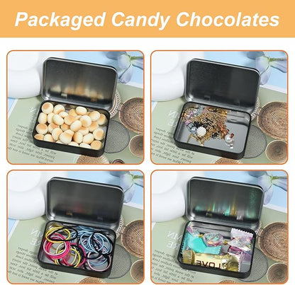 Metal Tins with Lids, Black Small Rectangular Hinged Box Container Portable Storage Case Organizer for Home Jewelry, Cosmetic Tools, Gifts Wrapping, Small Items