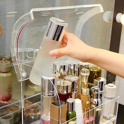 Clear Large Acrylic Makeup Organizer With Lid Cosmetic Storage Drawers Portable Makeup Organizers Dustproof And Waterproof Box For Women (14in)