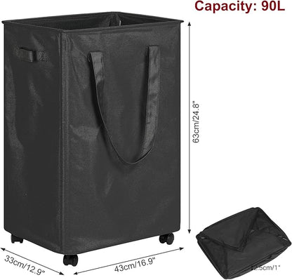 efluky Slim Laundry Hamper with Wheels, Rolling Laundry Basket for Clothes, Small Laundry Basket for Bedroom, Dorm and Laundry Room, 90L (19.8 Gallons) Black