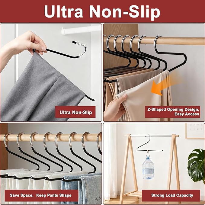 Stainless Steel Pants Hangers, SINYWAY 20 Pack 13.78in Non Slip Open Ended Metal Pants and Jeans Hanger for Men Women Space Saving Hangers for Pants for Closet Organizer for Jeans Trouser Slacks