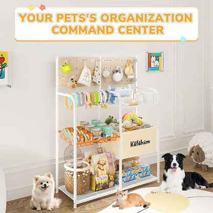 KAFAHOM Dog Toy Basket with Pegboard, Dogs Toy Bin with Storage Organizer, All-in-One Dog Stuff Box & Essential Holder, Perfect Basket for Dog Toys in Living Room, Great Gifts for Pet Lovers, White