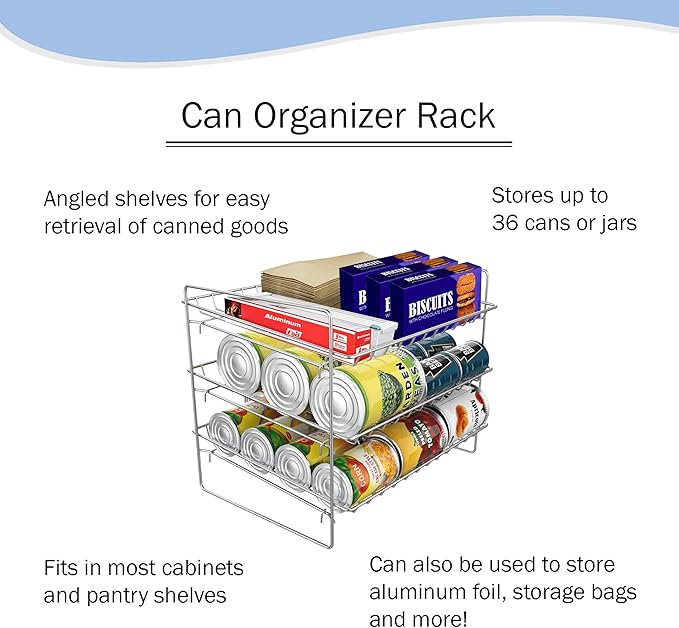 Lavish Home Canned Food Organizer, Chrome Plated Iron, Holds up to 36 Cans