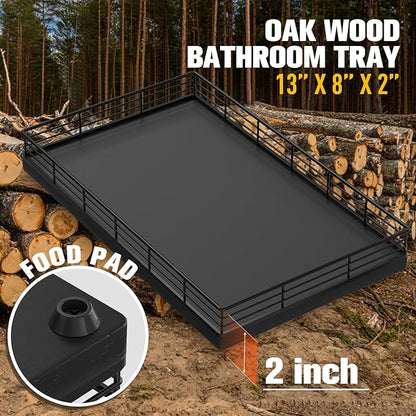 Large Bathroom Vanity Tray – 13" x 8" Oak Decorative Wooden Tray for Bathroom Countertop & Vanity Organizer, Rectangular Wood Tray for Perfume, Skincare, Storage, Vanity Dresser Counter Decor, Black