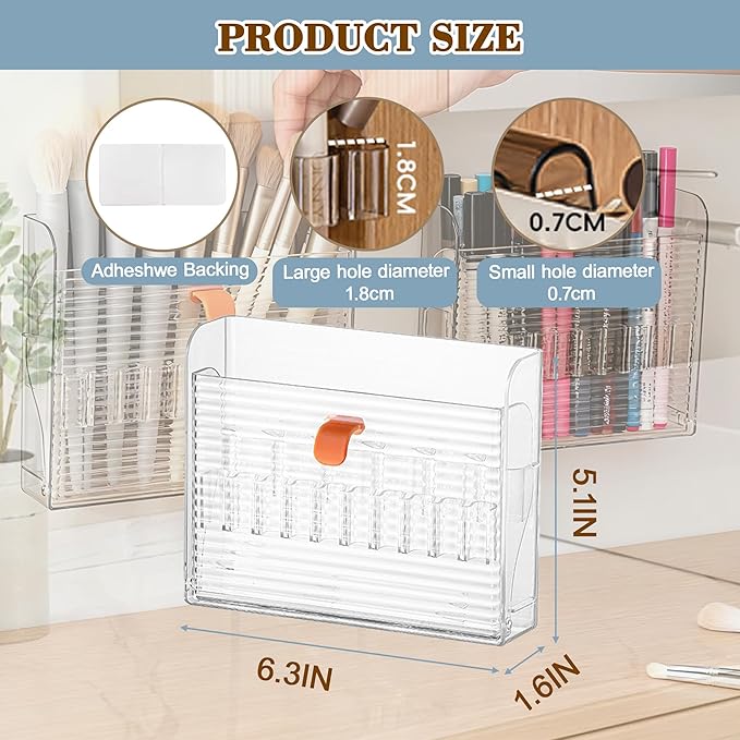 Wall-mounted Makeup Organizers, 16-Slot Eyeliner Lip Liner Organizer Holder, Makeup Organizer for Brush, Makeup Pencils, Concealer Pencil Display Case for Vanity Bathroom (Transparent White)